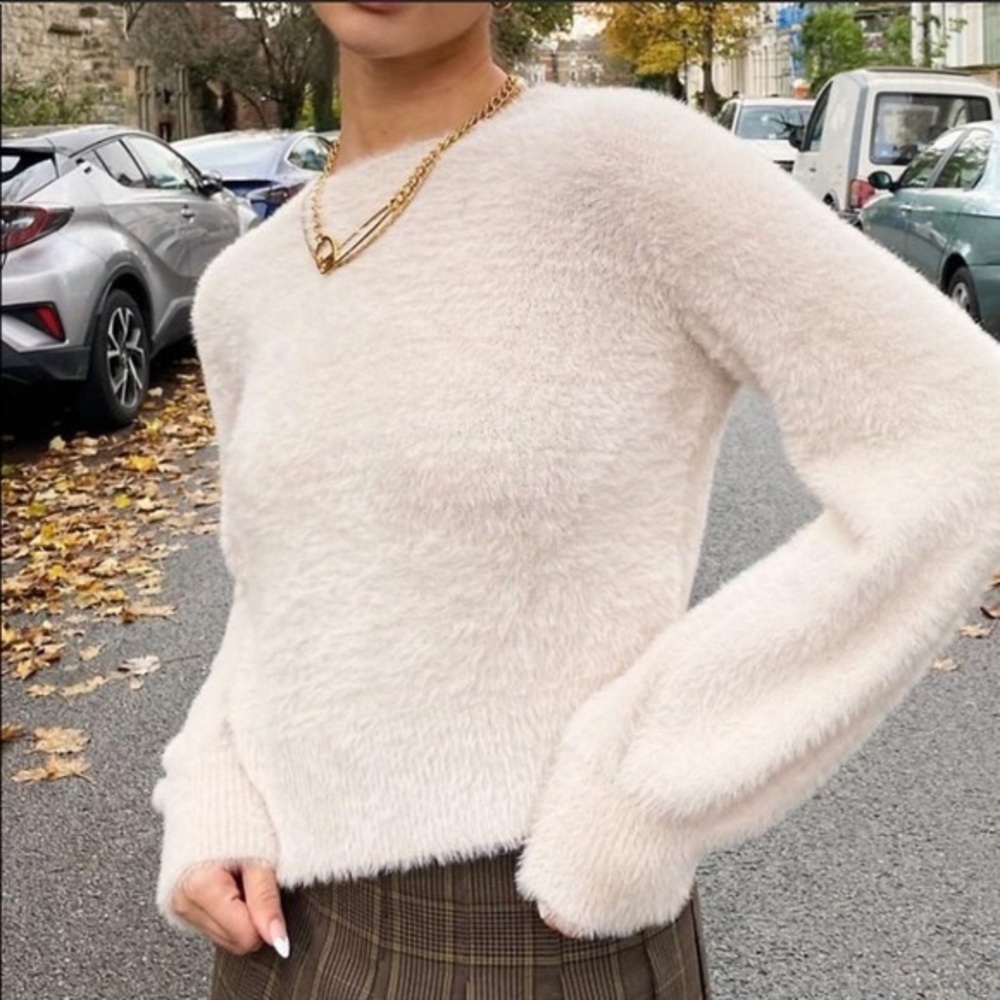Aritzia Plush Fuzzy Crewneck Sweater in Ivory